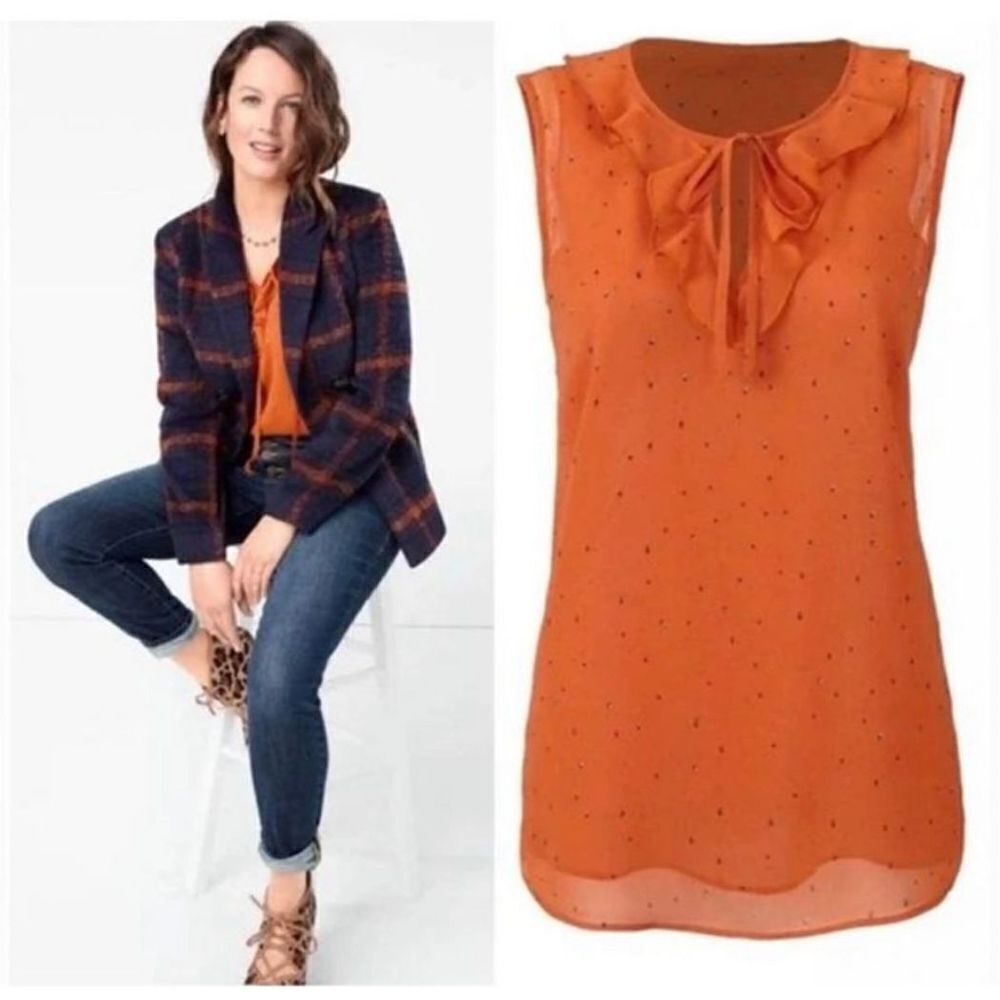 Cabi Orange Tie Front Sprinkle Peasant Blouse Size M